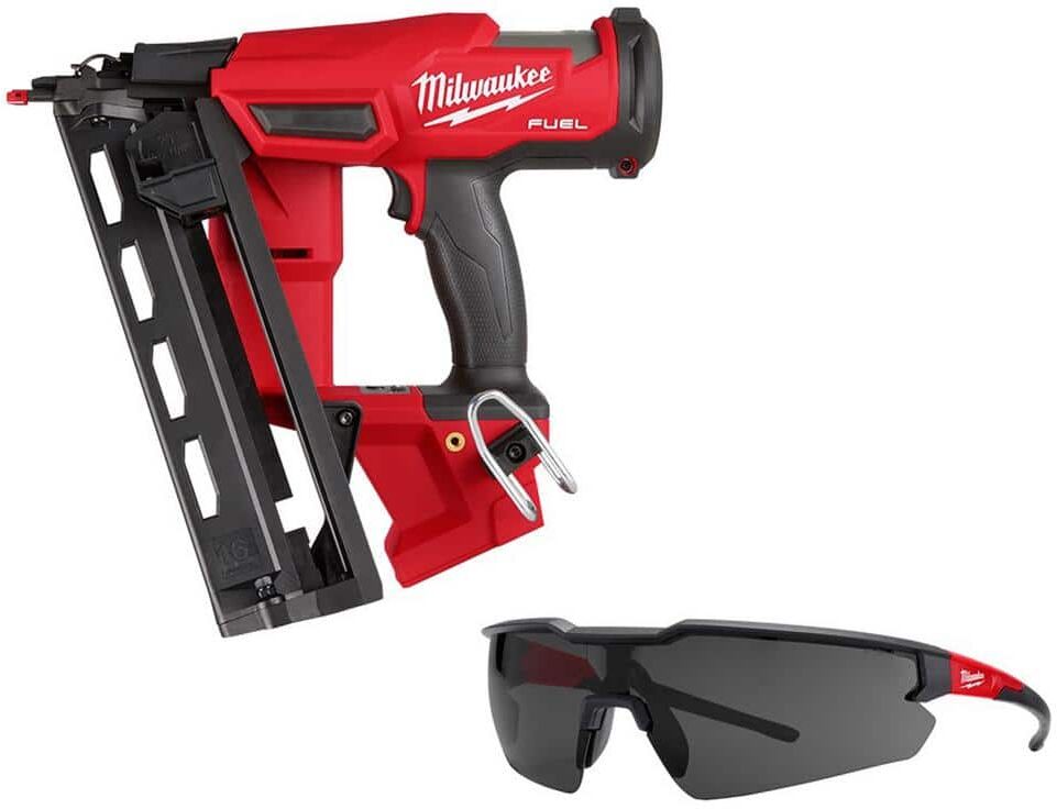 Milwaukee M18 FUEL 18-Volt Lithium-Ion Brushless Cordless Gen 2 16GA Finish Nailer Tool Only w/Tinted Anti Scratch Safety Glasses