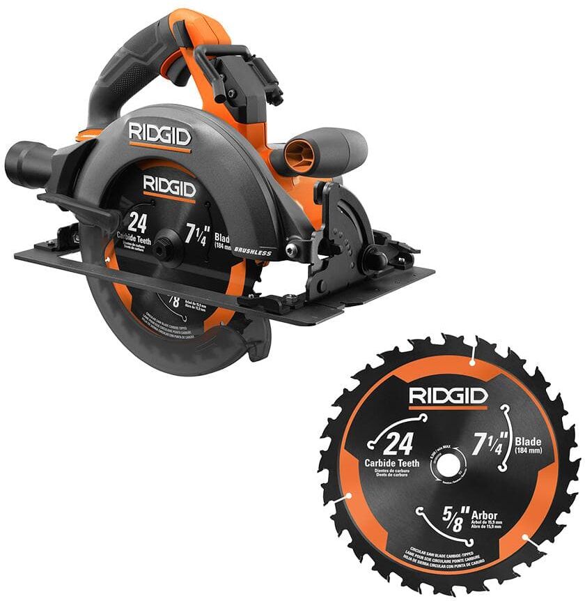 RIDGID 18V Brushless Cordless 7-1/4 in. Circular Saw (Tool Only) with Extra 7-1/4 in. Circular Saw Blade