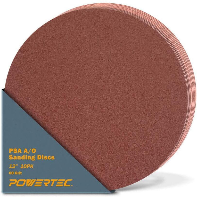 POWERTEC 12 in. 60 Grit PSA Aluminum Oxide Self Stick Sanding Disc (10-Pack)