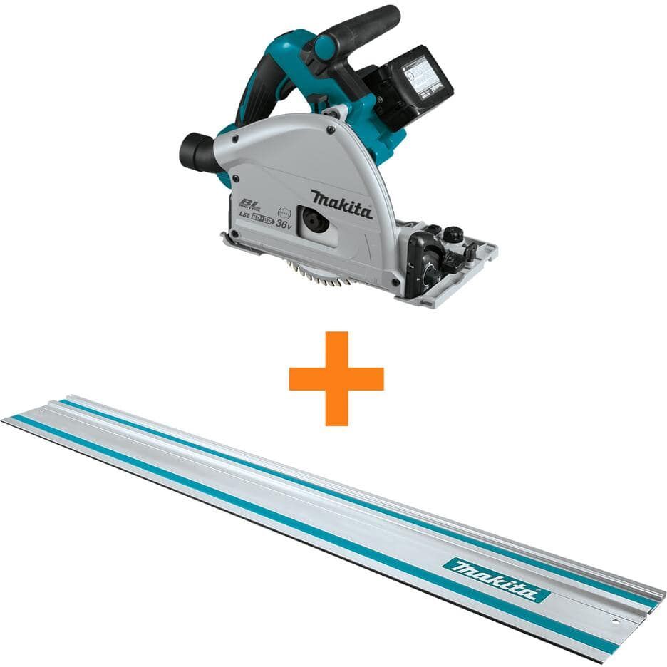 Makita 18V X2 LXT (36V) Lithium-Ion Brushless Cordless 6.5 in. Plunge Circular Saw Kit (5.0Ah) with bonus 55 in. Guide Rail