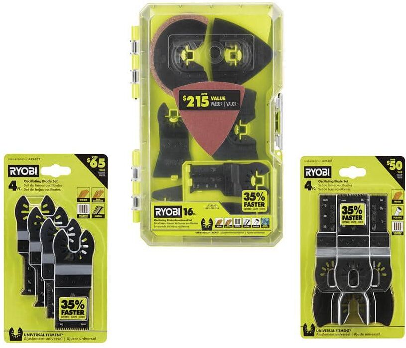 RYOBI 16-Piece Oscillating Multi-Tool Blade Accessory Set with 4-Piece Wood & Metal and 4-Piece Wood Multi-Tool Blade Sets