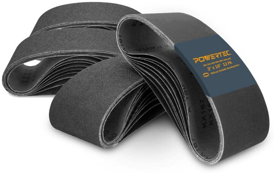 POWERTEC 3 in. x 18 in. 120/240/400/600/800/1000 Grits Silicon Carbide Sanding Belts Set for Tool and Knife Sharpener, (24-Pack)