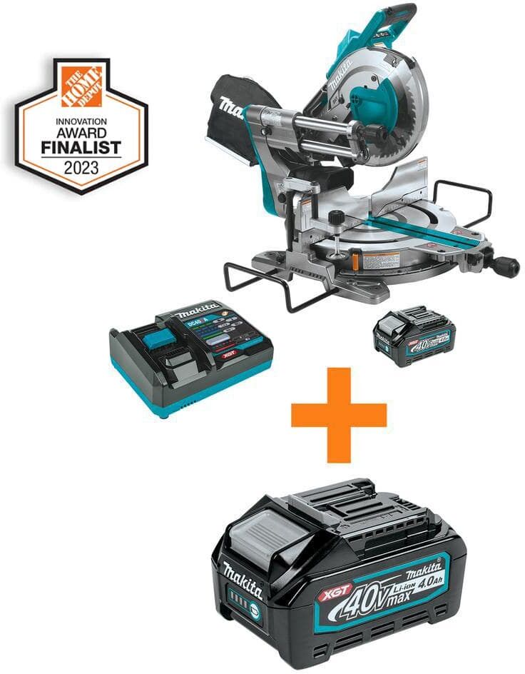 Makita 40V max XGT Brushless Cordless 10 in. Dual-Bevel Sliding Compound Miter Saw Kit(4.0Ah) w/bonus 40V Max XGT 4.0Ah Battery