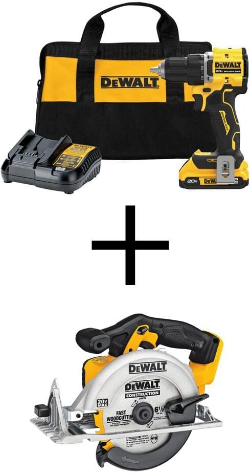 DeWalt ATOMIC 20-Volt Lithium-Ion Cordless Compact 1/2 in. Drill/Driver Kit and Circular Saw with 2.0Ah Battery, Charger & Bag