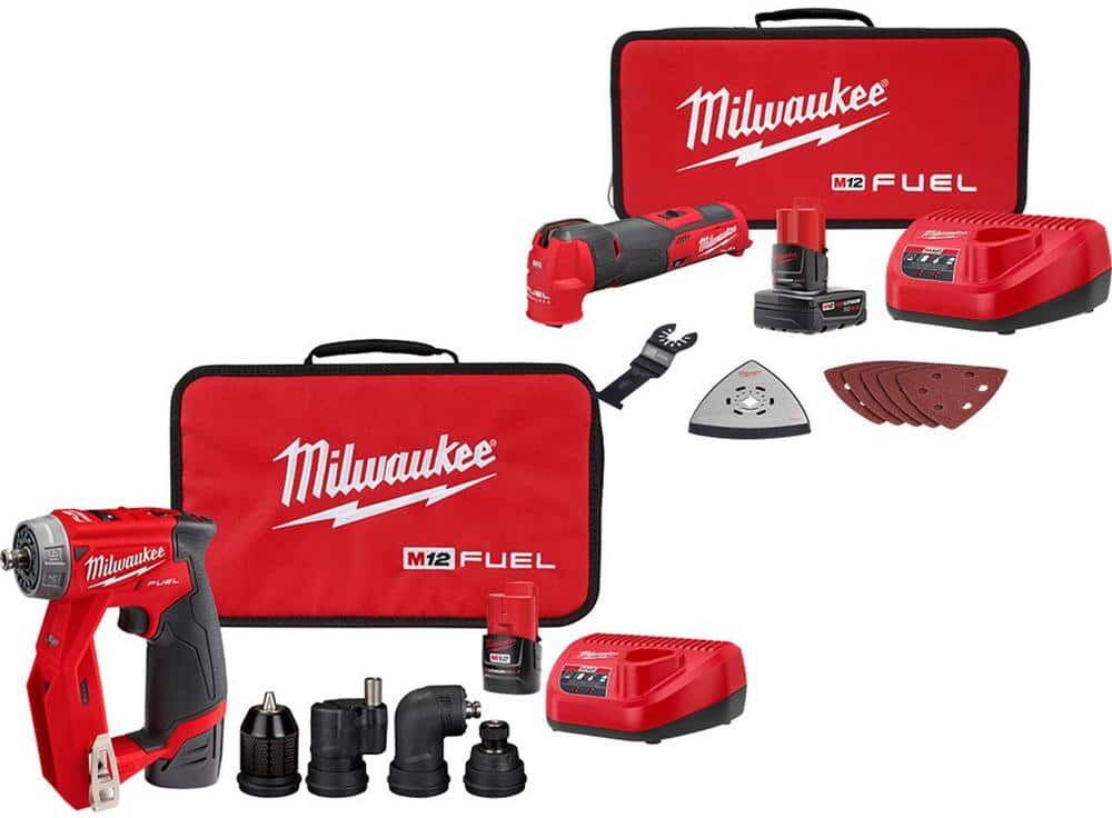 Milwaukee M12 FUEL 12V Lithium-Ion Brushless Cordless 4-in-1 Installation 3/8 in. Drill Driver Kit W/M12 Multi-Tool Kit