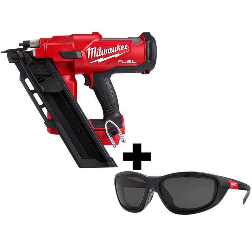 Milwaukee M18 FUEL 3-1/2 in. 18-Volt 30-Degree Lithium-Ion Brushless Framing Nailer and Polarized Tinted Safety Glasses w/ Gasket