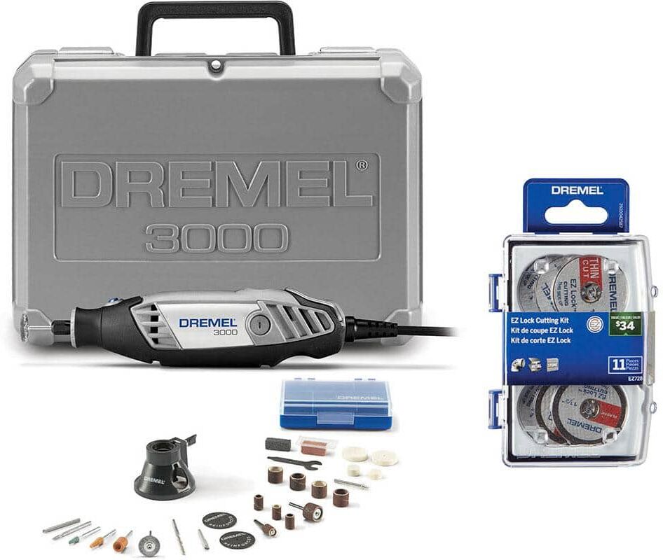 Dremel 3000 Series 1.2 Amp Variable Speed Corded Rotary Tool Kit with 11Pc EZ Lock Cutting Rotary Accessory Kit