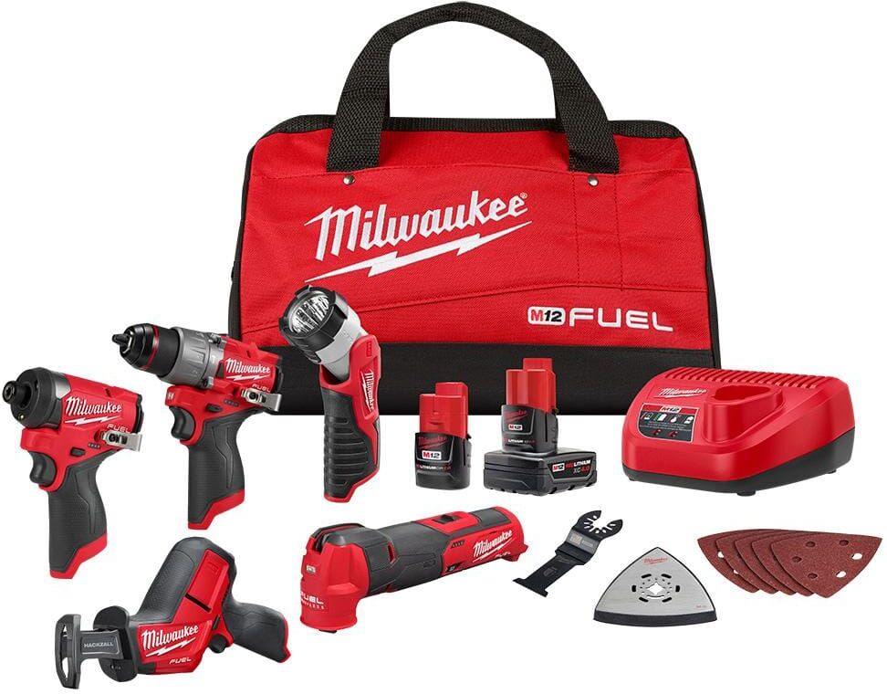 Milwaukee M12 FUEL 12-Volt Lithium-Ion Brushless Cordless Combo Kit (5-Tool) w/2 Batteries and Bag