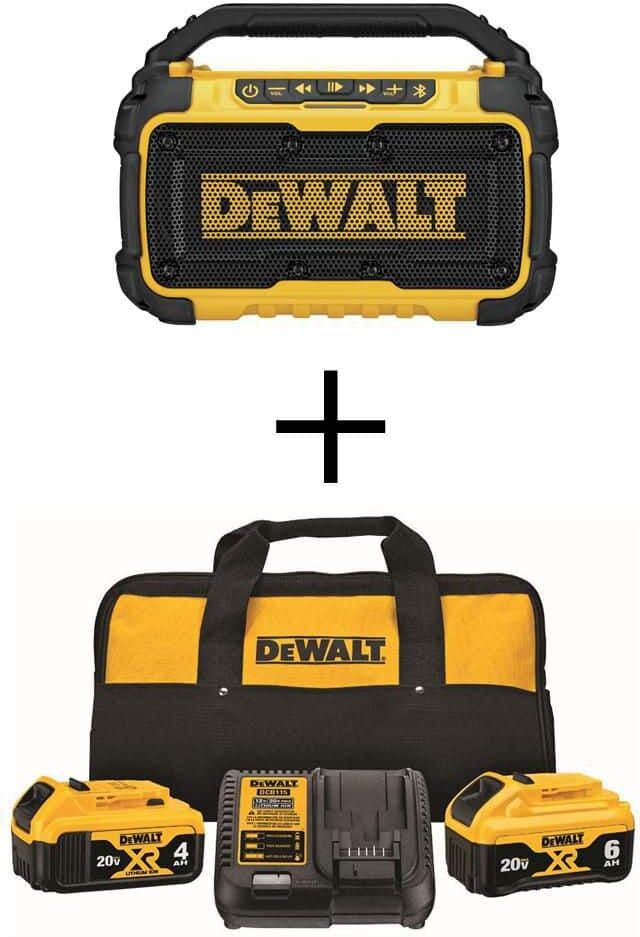 DeWalt 20V MAX Bluetooth Speaker with 20V MAX XR Premium Lithium-Ion 6.0Ah and 4.0Ah Starter Kit