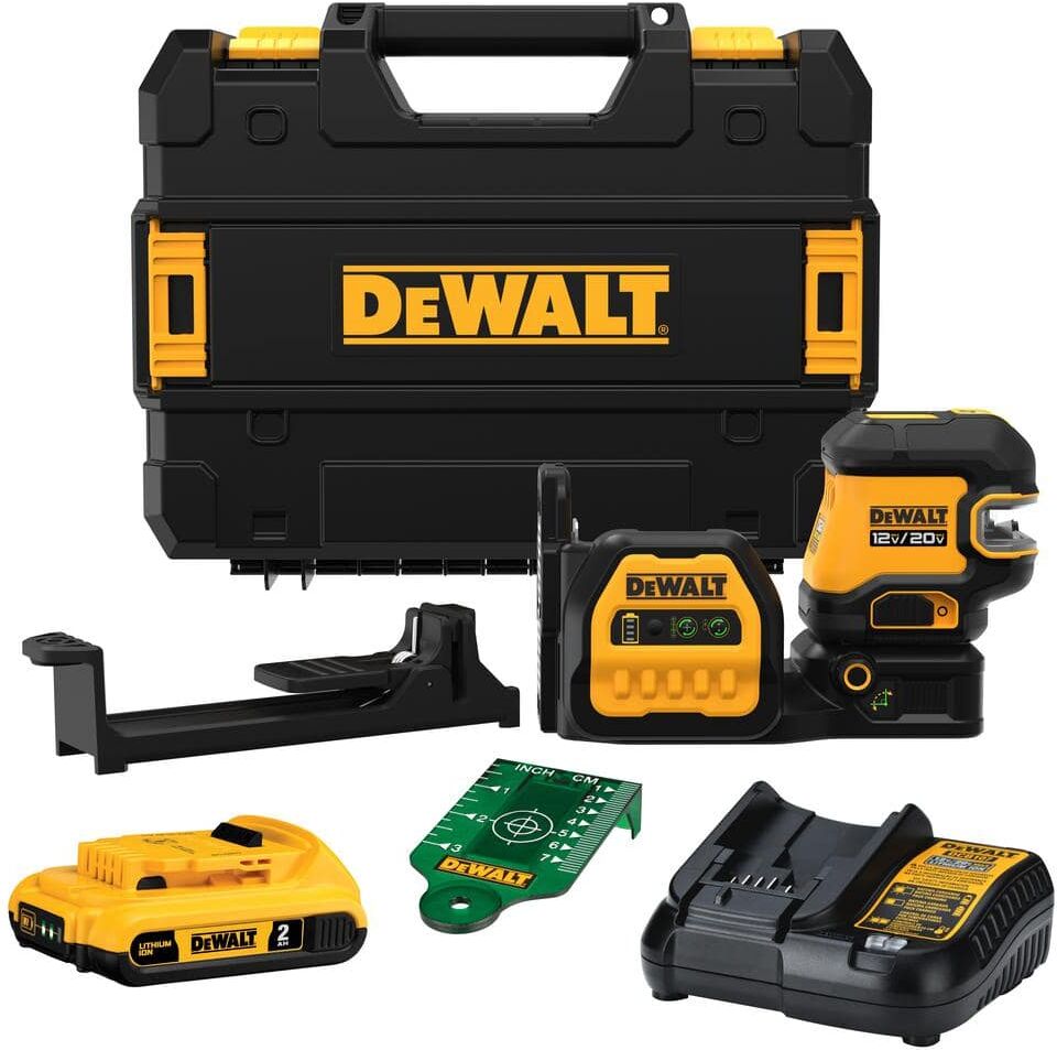 DeWalt 20V Max Lithium-Ion Cordless Green Cross-Line Laser Level Kit, (1) 2.0Ah Battery, Charger, and TSTAK Case