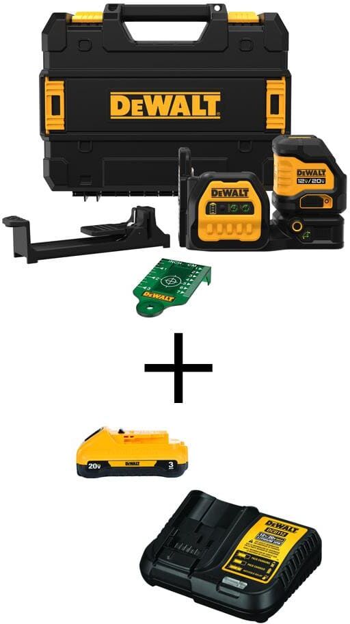 DeWalt 20V MAX Cordless 280 ft. Green Cross-Line Laser Level with Compact Lithium-Ion 3.0Ah Battery and 12V to 20V MAX Charger