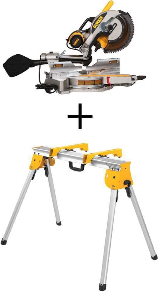 DeWalt 15 Amp Corded 12 in. Double Bevel Sliding Compound Miter Saw, Blade Wrench, Material Clamp and Heavy-Duty Work Stand