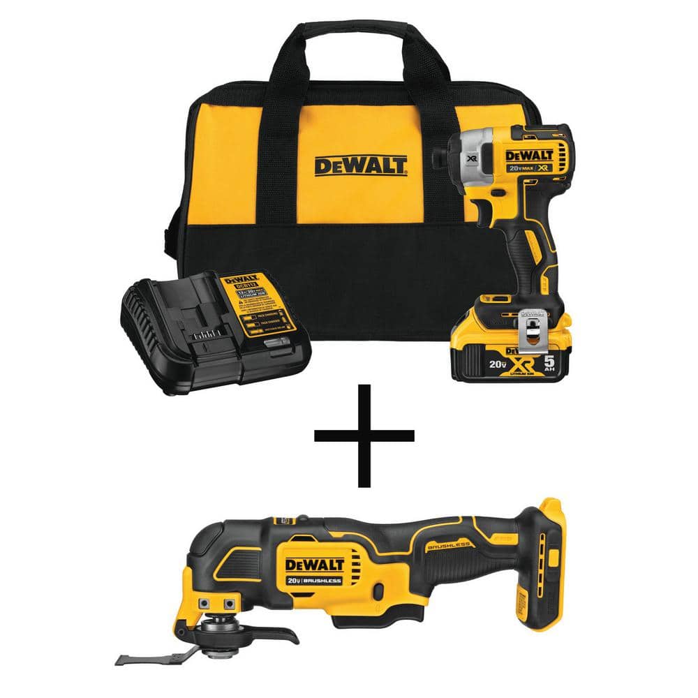 DeWalt 20V MAX XR Cordless Brushless 3-Speed 1/4 in. Impact Driver, ATOMIC Oscillating Tool, and (1) 20V 5.0Ah Battery