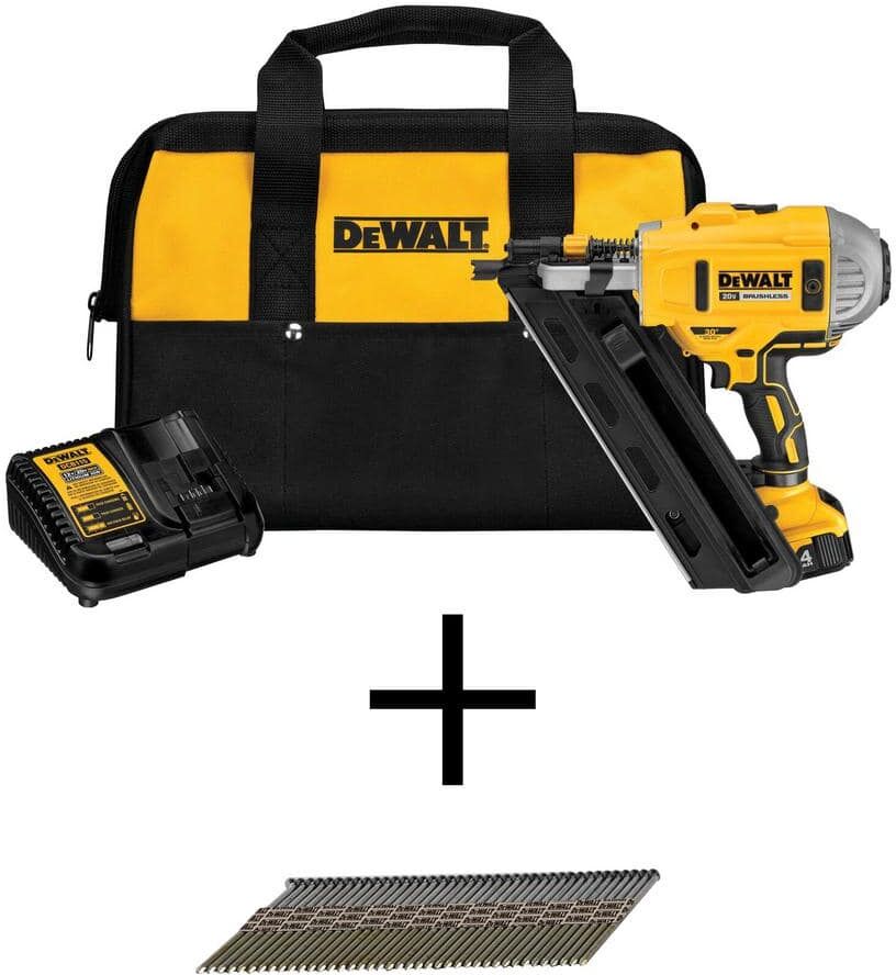 DeWalt 20V MAX XR Lithium-Ion Cordless Brushless 2-Speed 30° Paper Collated Framing Nailer Kit and 3-1/4 in. Nails (2500-Pcs)