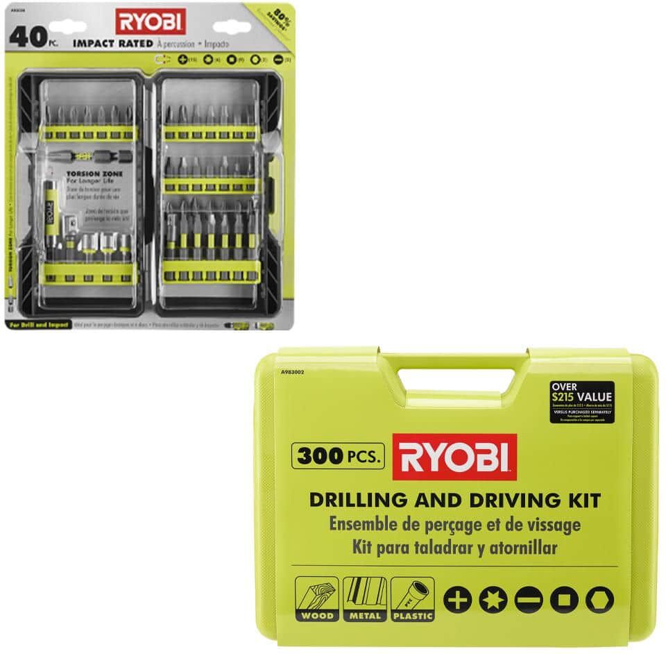 RYOBI Impact Rated Driving Kit (40-Piece) and Multi-Material Drill and Drive Kit (300-Piece)