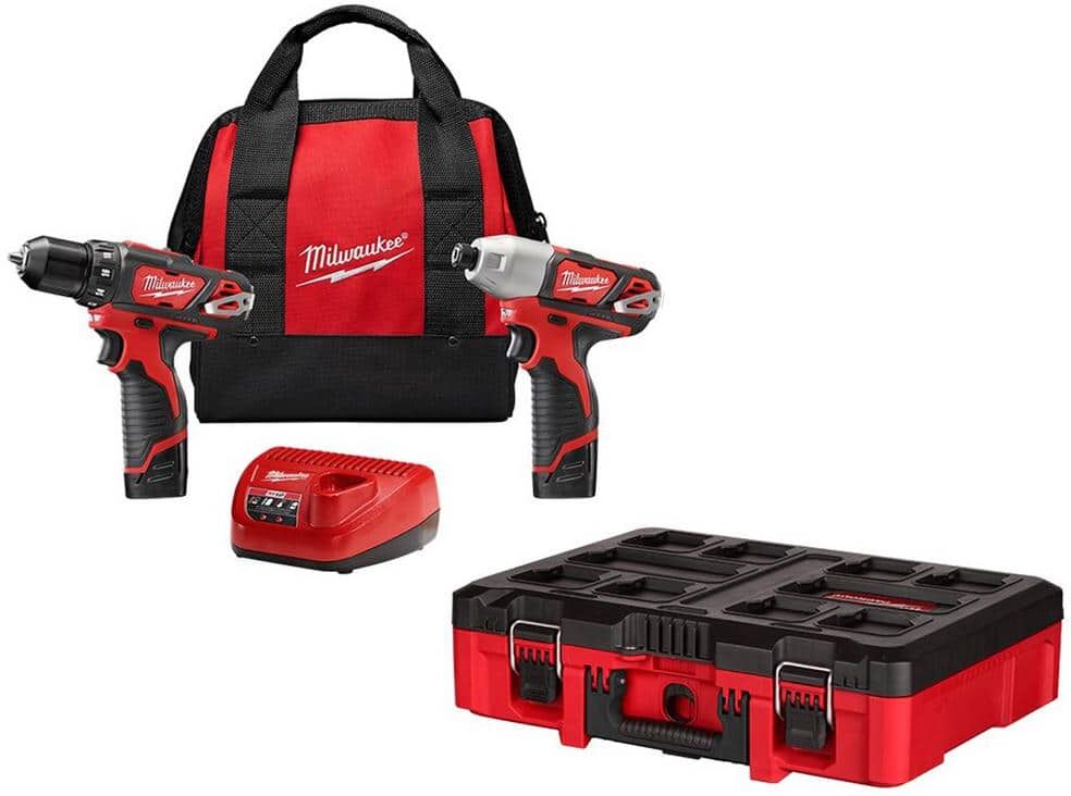 Milwaukee M12 12V Lithium-Ion Cordless Drill Driver/Impact Driver Combo Kit (2-Tool) w/PACKOUT Customizable Tool Box