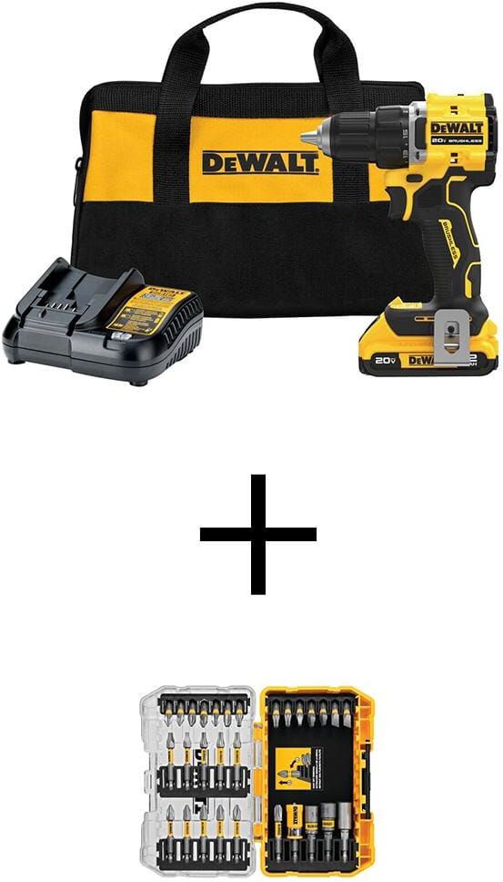 DeWalt ATOMIC 20V Lithium-Ion Cordless Compact 1/2 in. Drill/Driver Kit and Screwdriving Set (30-Pc) w/2Ah Battery and Charger