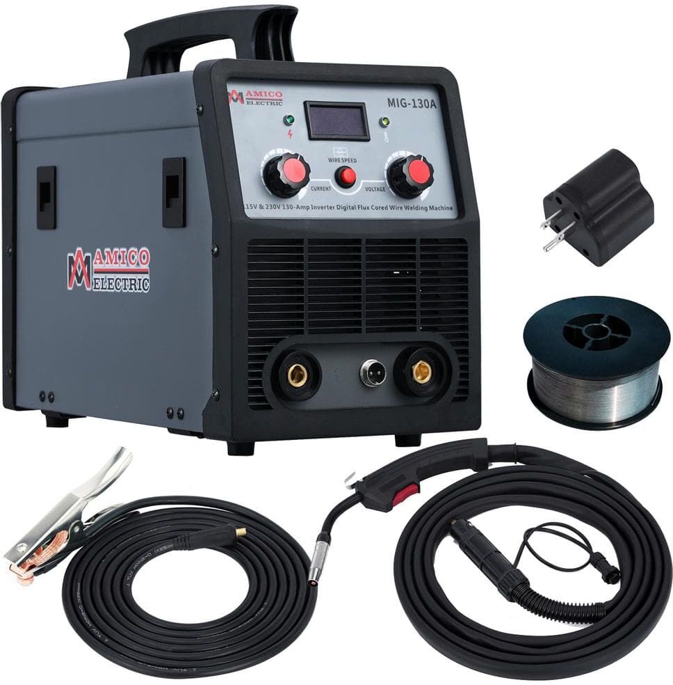 AM AMICO ELECTRIC 130 Amp MIG Wire Feeder Flux Cored Wire Gasless Welder, 115-Volt and 230-Volt IGBT Inverter Welding, 80% Duty Cycle