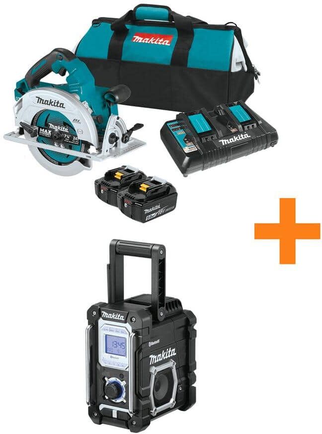 Makita 18V X2 LXT Lithium-Ion (36V) Brushless 7-1/4 in. Circular Saw Kit 5.0Ah with 18V LXT Bluetooth Job Site Radio