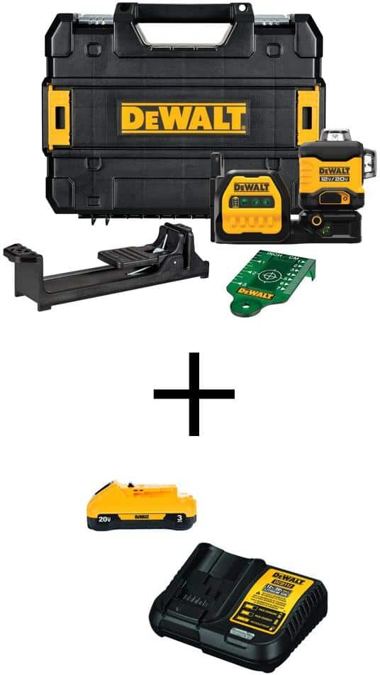 DeWalt 20V/12V 165 ft. Cross-Line Laser Level with 20V MAX Compact Lithium-Ion 3.0Ah Battery Pack and 12V to 20V MAX Charger