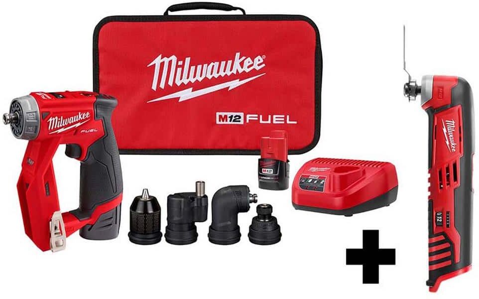 Milwaukee M12 FUEL 12V Lithium-Ion Brushless Cordless 4-in-1 Installation 3/8 in. Drill Driver Kit with M12 Multi-Tool