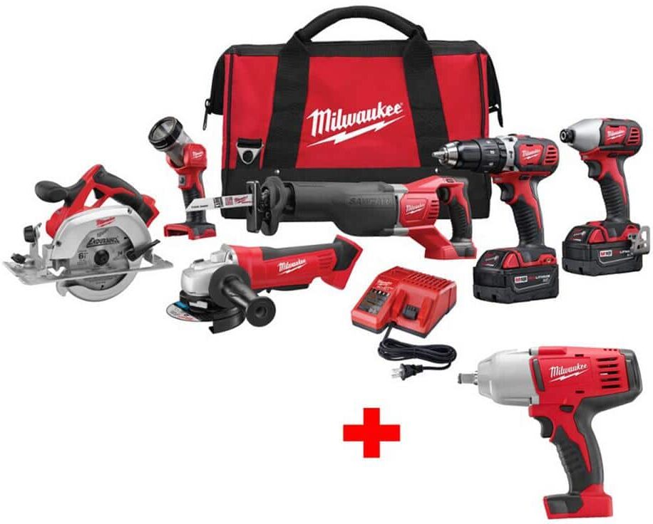 Milwaukee M18 18V Lithium-Ion Cordless 6-Tool Combo Kit W/ Free M18 1/2 in. Impact Wrench