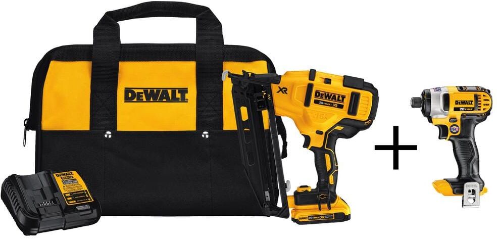 DeWalt 20V MAX 16-Gauge Cordless Angled Nailer Kit and 20V MAX 1/4 in. Cordless Impact Driver