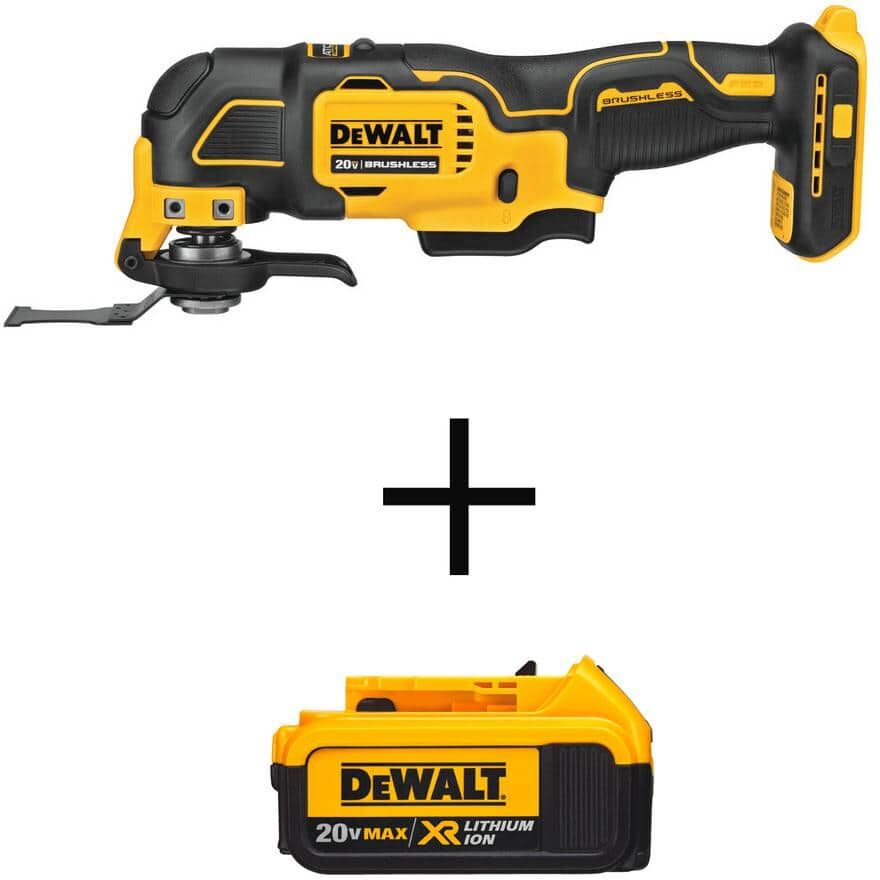 DeWalt ATOMIC 20V MAX Cordless Brushless Oscillating MultiTool and (1) 20V Premium Lithium-Ion 4.0Ah Battery