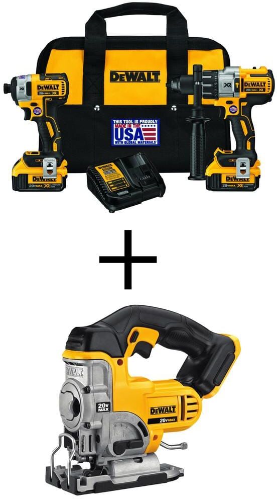 DeWalt 20V MAX XR Li-Ion Cordless Hammer Drill/Impact 2 Tool Combo Kit, 20V Cordless Jig Saw, (2) 20V 4.0Ah Batteries