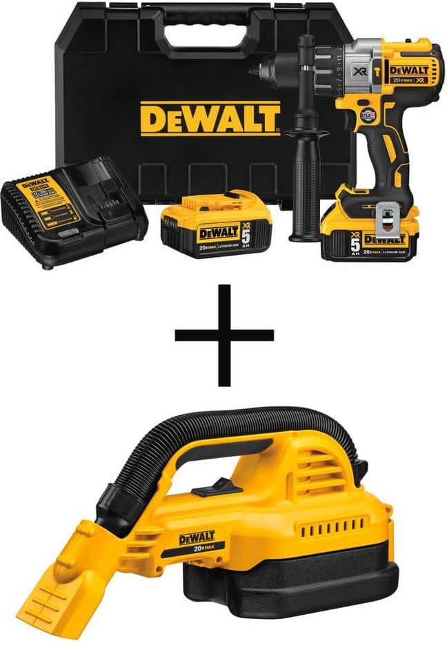 DeWalt 20V MAX XR Brushless Cordless 3-Speed 1/2 in. Hammer Drill Kit and 20V 1/2 Gal. Wet/Dry Portable Vacuum (Tools Only)