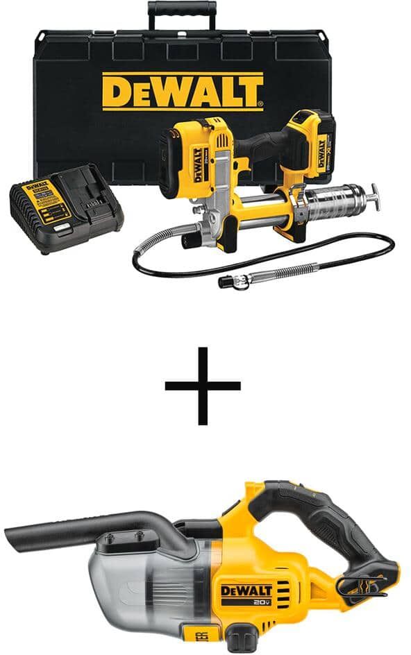 DeWalt 20V MAX Cordless 10,000 PSI Variable Speed Grease Gun and 20V MAX Stick Vacuum with 4.0Ah Battery and Charger