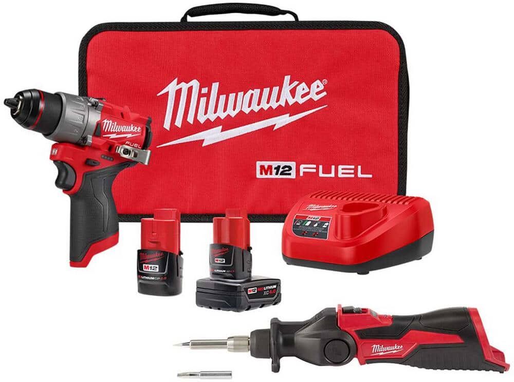 Milwaukee M12 FUEL 12V Lithium-Ion Brushless Cordless 1/2 in. Drill Driver Kit w/M12 Soldering Iron