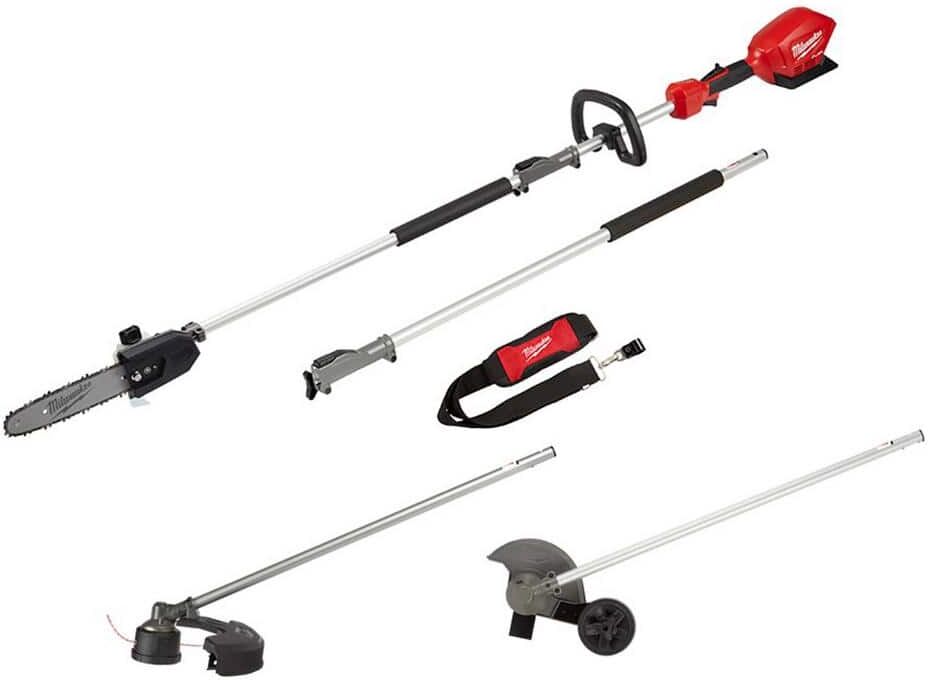 Milwaukee M18 FUEL 10 in. 18V Lithium-Ion Brushless Electric Cordless Pole Saw w/ M18 QUIK-LOK String Trimmer & Edger Attachments