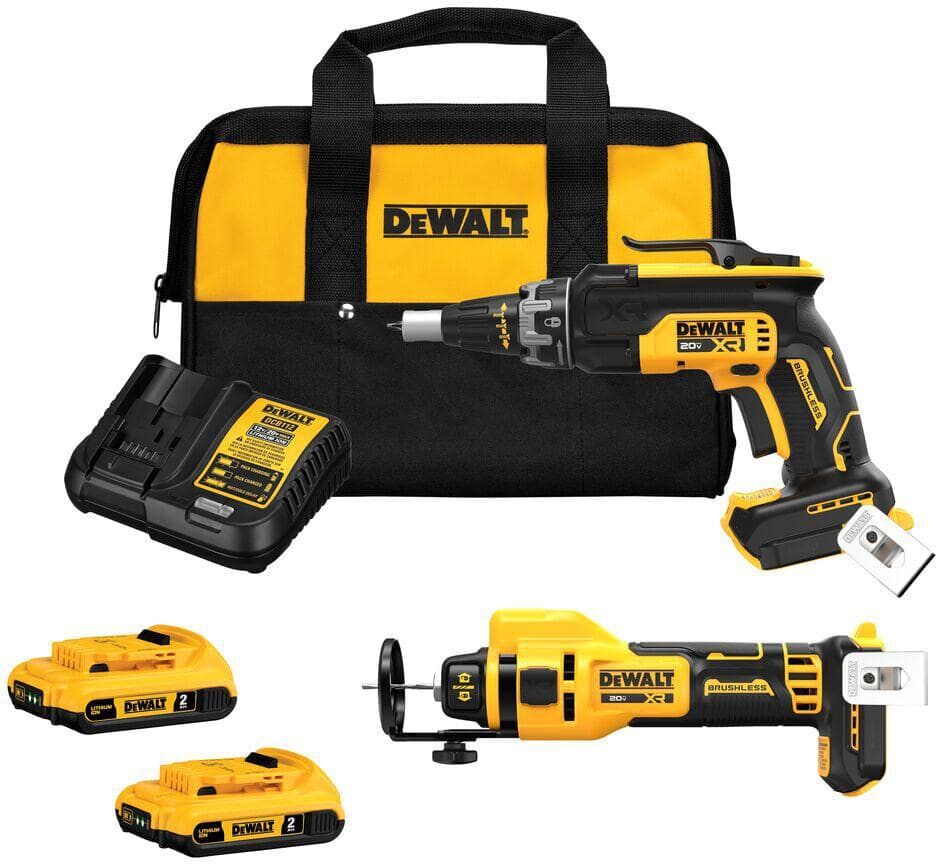 DeWalt 20-Volt Lithium-Ion Cordless Brushless Screwgun and Cut-Out Combo Kit with (2) 2.0Ah Batteries, Charger and Bag