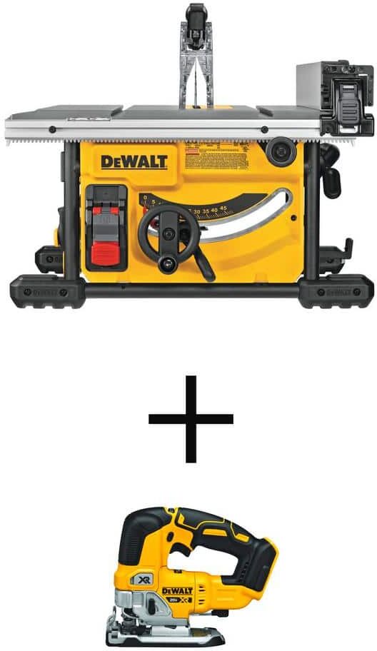 DeWalt 15 Amp Corded 8-1/4 in. Compact Jobsite Table Saw and 20V MAX XR Cordless Brushless Jigsaw (Tool Only)