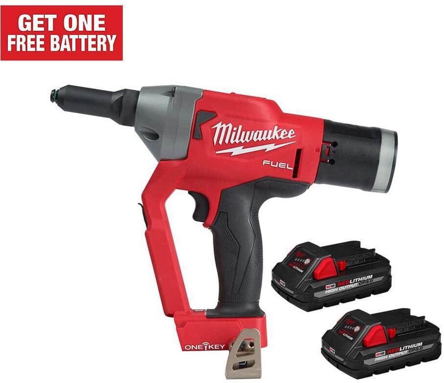 Milwaukee M18 FUEL ONE-KEY 18-Volt Lithium-Ion Cordless Rivet Tool with (2) M18 HIGH OUTPUT 3.0 Ah Batteries