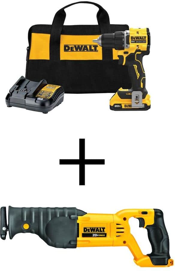 DeWalt ATOMIC 20-Volt Lithium-Ion Cordless Compact 1/2 in. Drill/Driver Kit and RecipSaw with 2.0Ah Battery, Charger and Bag