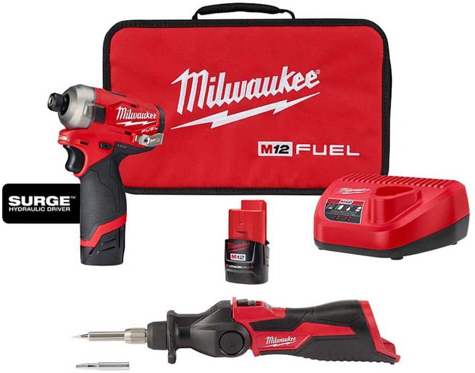 Milwaukee M12 FUEL SURGE 12-Volt Lithium-Ion 1/4 in. Cordless Hex Impact Driver Compact Kit with M12 Soldering Iron