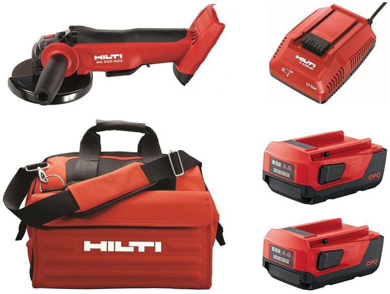 Hilti AG 500 22-Volt Cordless Brushless 5 in. Angle Grinder Kit with (2) 4.0 Lith-Ion Batteries, Charger, Flange and Bag