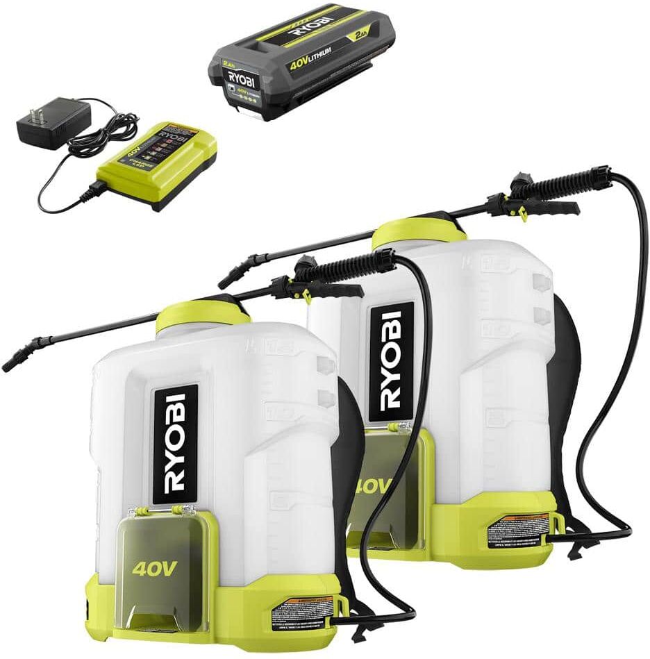 RYOBI 40V Cordless Battery 4 Gal. Backpack Chemical Sprayer (2-Tool) with 2.0 Ah Battery and Charger