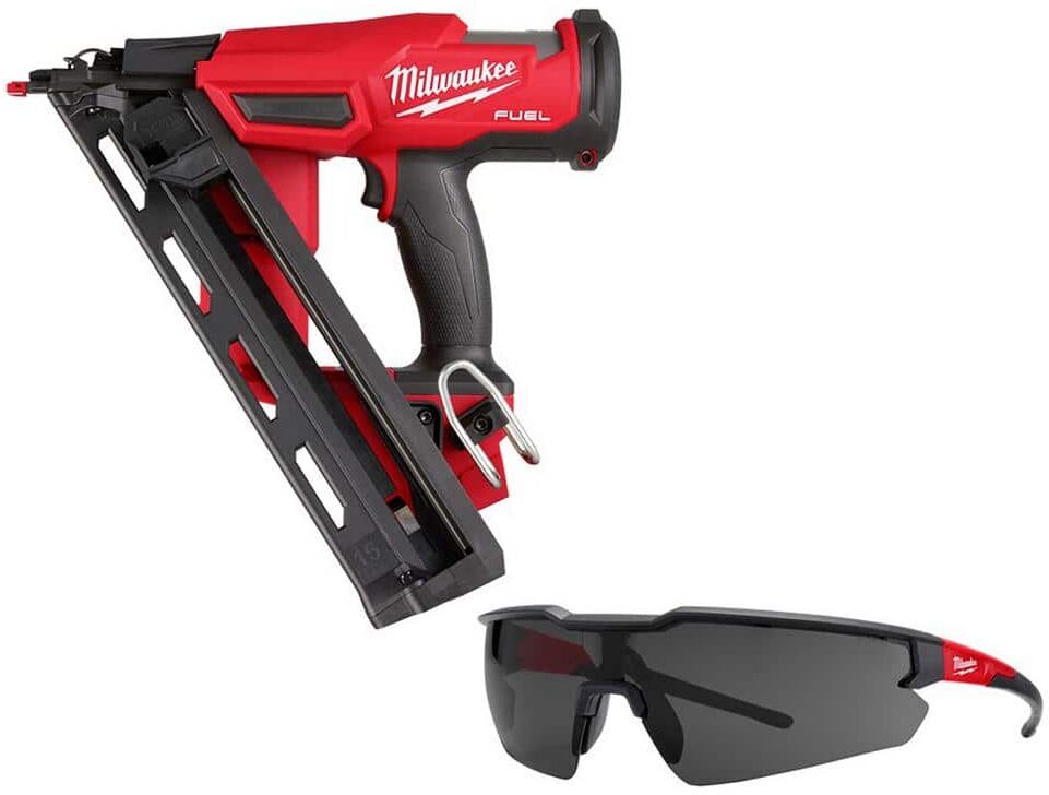 Milwaukee M18 FUEL 18-Volt Lithium-Ion Brushless Cordless Gen 2 15GA Finish Nailer Tool Only w/Tinted Anti Scratch Safety Glasses