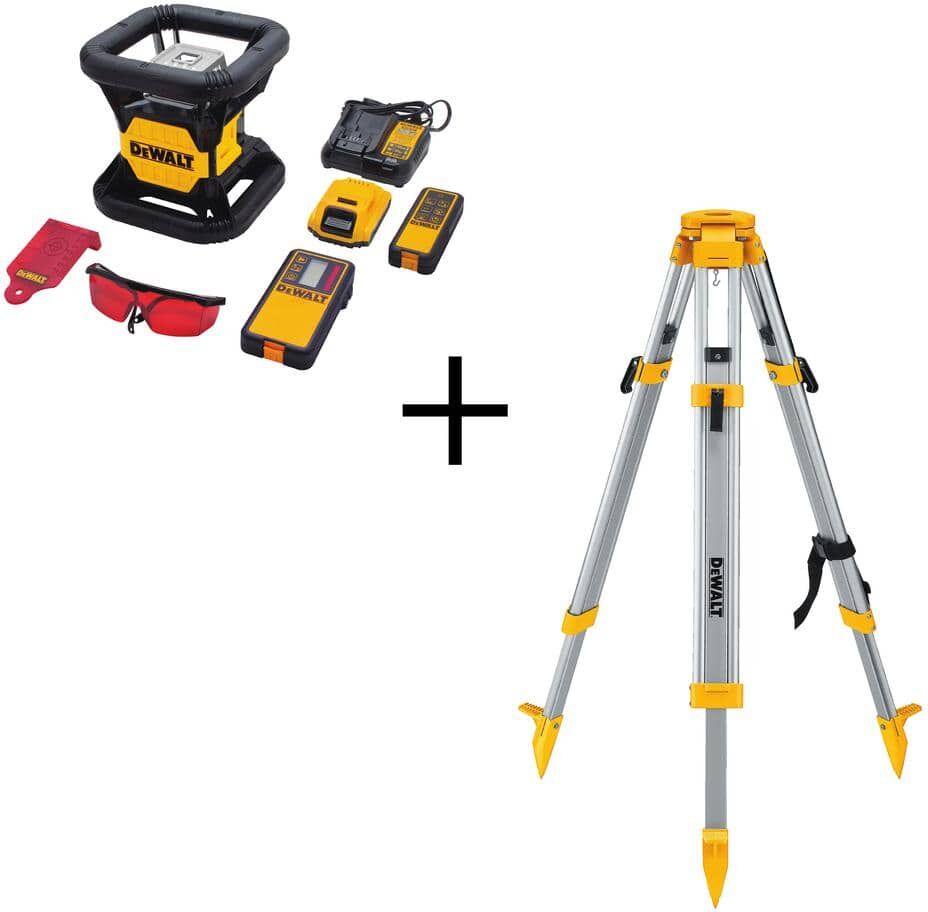 DeWalt 20V MAX Lithium-Ion 200 ft. Red Self Leveling Rotary Laser Level Kit and Construction Tripod