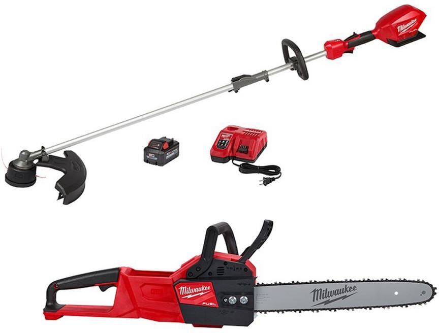 Milwaukee M18 FUEL 18V Lithium-Ion Brushless Battery QUIK-LOK String Trimmer 8.0Ah Kit with M18 FUEL 16 in. Chainsaw (2-Tool)