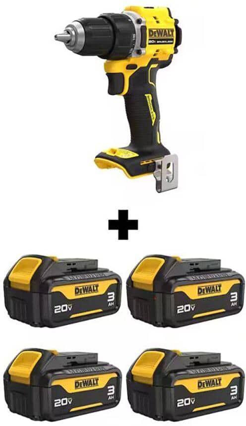 DeWalt Atomic 20-Volt Max Lithium-Ion Brushless Cordless 1/2 in. Drill Driver with (4) 20-Volt 3.0 Ah Max Premium Battery Packs