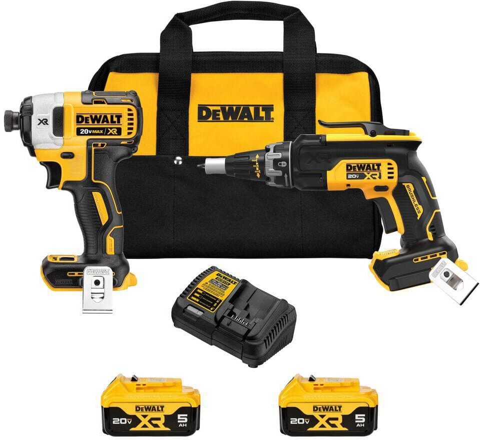 DeWalt 20V MAX Lithium-Ion Cordless Brushless Screwgun and Impact Combo Kit (2-Tool) with (2) 5.0Ah Batteries, Charger and Bag