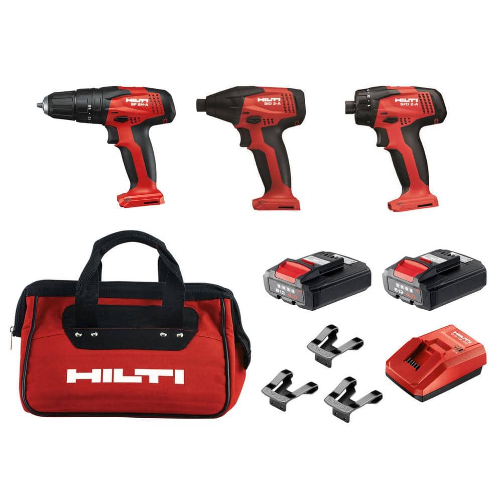 Hilti 12-Volt Lithium-Ion Cordless Rotary Impact Driver/Hammer Driver/Drill and Screwdriver Combo Kit (3-Tool)