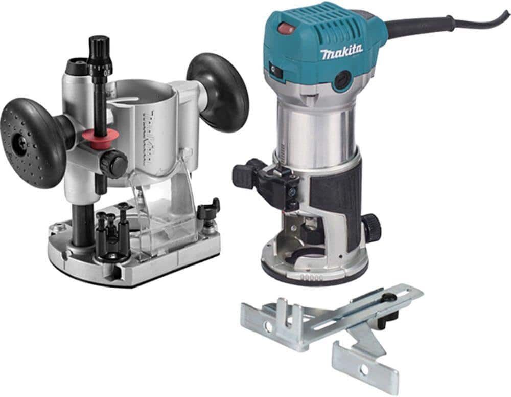 Makita 6.5 Amp 1-1/4 HP Corded Plunge Base Variable Speed Compact Router Kit With Collet, Base, Straight Guide, (2) Wrenches