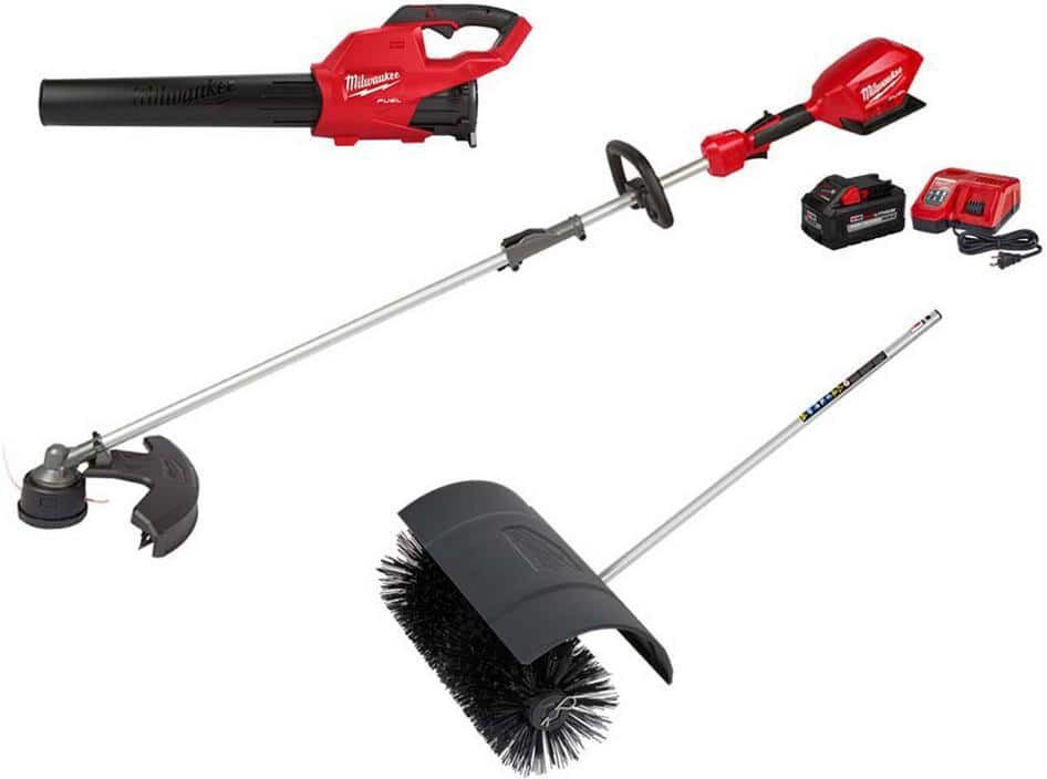 Milwaukee M18 FUEL 18V Lithium-Ion Brushless Cordless Electric String Trimmer/Blower Combo Kit with Bristle Brush (3-Tool)