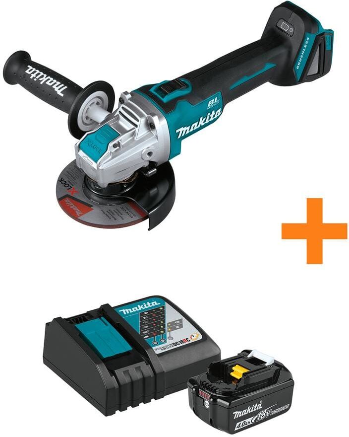 Makita 18V LXT Brushless Cordless 4-1/2 in. / 5 in. X-LOCK Angle Grinder Tool Only w/Bonus 18V 4.0Ah LXT Starter Pack