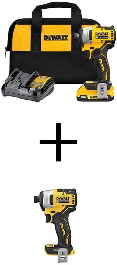 DeWalt ATOMIC 20V MAX Lithium-Ion Brushless Cordless Compact 1/4 in. Impact Driver Kit and 1/4 in. Impact Driver w/2Ah Battery